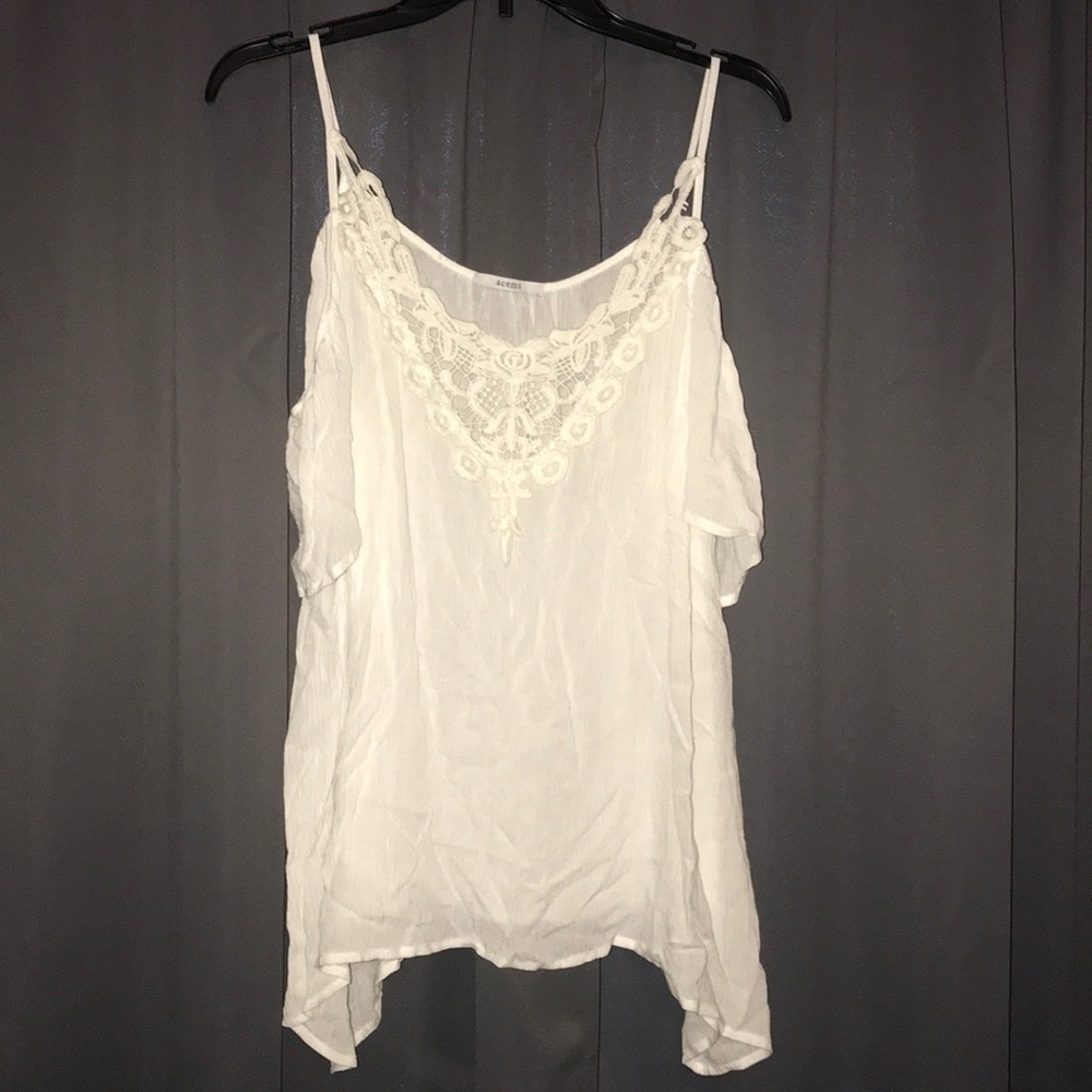 Beautiful Cold Shoulder White Lace Blouse